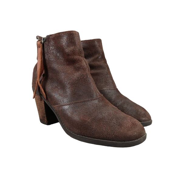 Dolce Vita Shoes Womens 7.5 Booties Fashion Leather Block Heel Zip Classic Brown - Picture 1 of 15